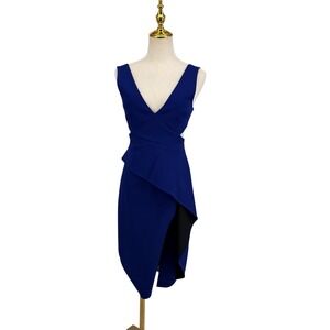 BCBGMAXAZRIA 2000's Draped Midi Dress 2 Vibrant Blue Cut Out Asymmetrical Wrap